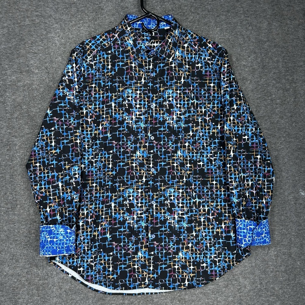 Robert Graham Sport Shirt Men's L Geometric Performance Stretch Long Sleeve